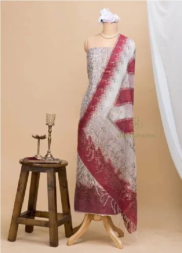 SKU:AS01495313 Cotton Silk Suit With Zari Weaving, Unstitched