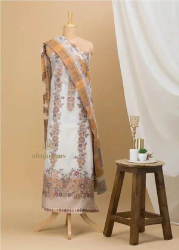 SKU AS01232650 Opulent White & Yellow Cotton Silk Suit With Zari Weaving Appeal