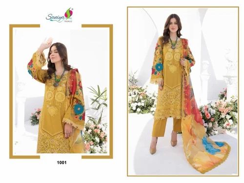 Cotton Yellow Pakistani Suits, Semi Stitched