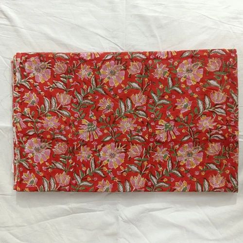 90 GSM Red Floral Printed Cotton Fabric