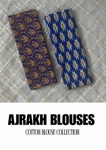 Silk Cotton Printed Ajrakh Blouse Material, 100 cm