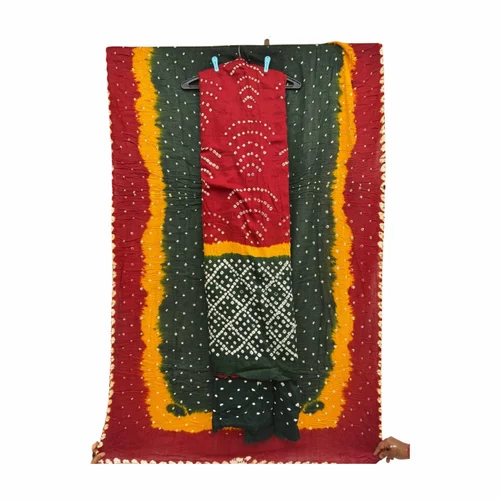 44 inches Bandhani Dress Red & Green Color Cotton Bandhani Dress