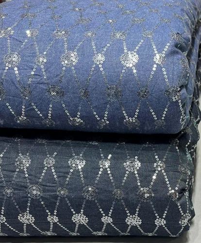 100% Cotton Denim Fabric, Weave: embroidery