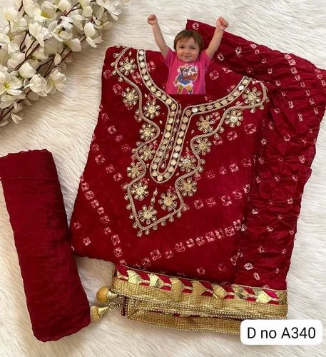44 inches Unstitched Bandhej Dress Materials