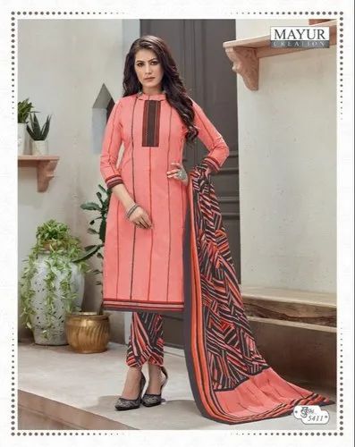 Mayur Khushi Printed Cotton Churidar Material, For Clothing