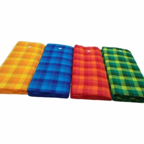Check Multicolor Handloom Pure Cotton Fabric, For Garments