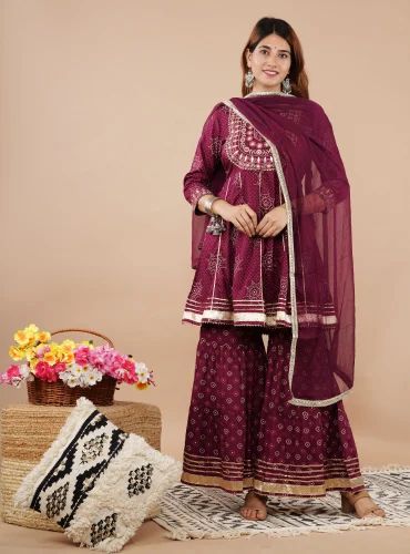 Designer Kurtis & Sharara With Chiffon Dupatta, Rayon