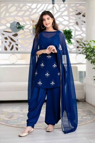 Georgette Women's Deep Blue Patiala Set (3pcs set)