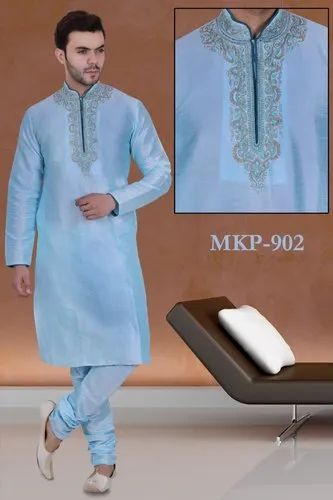 Dot Exports Blue,As Shown Embroidery Kurta Pajama, Adult, Size: 44-48 Available