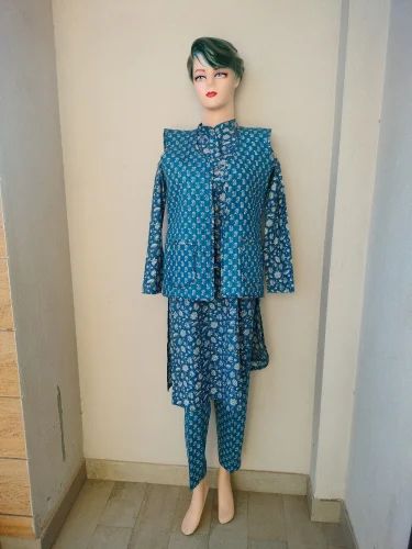 Printed Cotton Kurti Pant Set With Jacket (3-Piece Set)