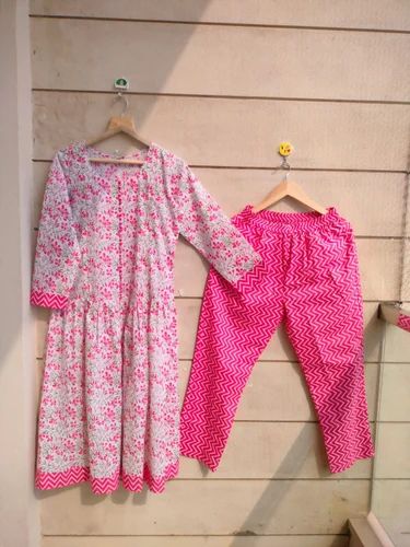 Printed Cotton Kurti Pant Set (2-Piece) for Party Wear