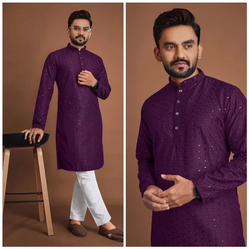 Mens Embroidered Seqwance & Lucknowi Kurta Paizama Set