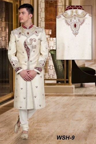 White Men Heavy Work Sherwani, Pattern: Embroidery, Size: 38