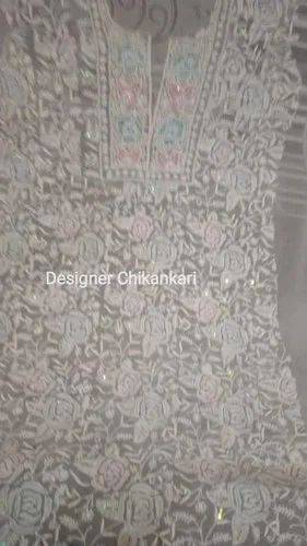 Formal Wear Full Sleeve Chikankari Georgette Straight suit, Wash Care: Dry clean