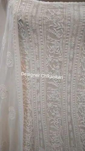 Unique Chikan Georgette Party Wear Anarkali Suit, Handwash
