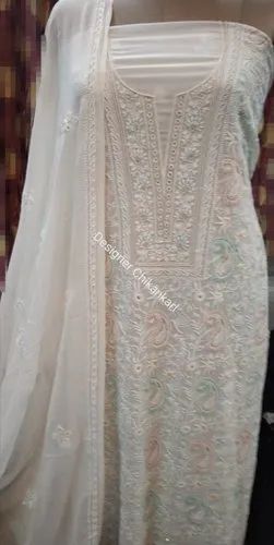 Unique Party Wear Georgette Straight Suits In Chikankari, Wash Care: Dry Clean