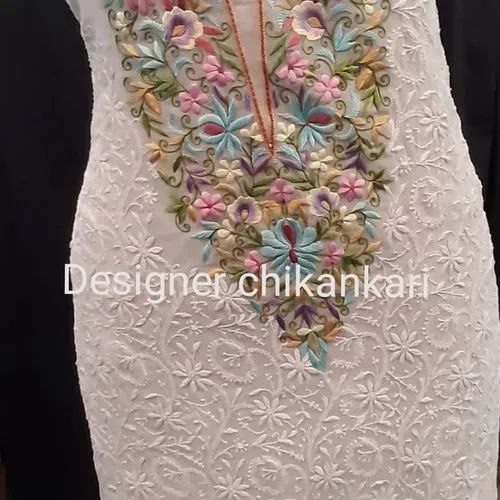 Pure georgette Formal Wear Chikankari straight suit, Wash Care: Dry clean