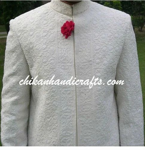 White Embroidered Georgette Sherwani