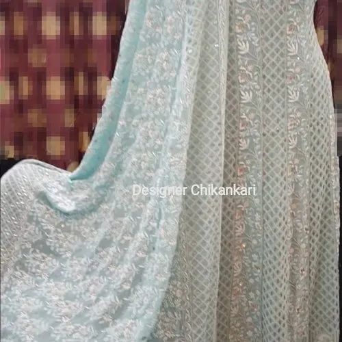 Unique Chikan Anarkali Party Wear Georgette Suit, Handwash