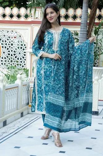Pant Party Wear Cotton Embroidered Gotta Work Suit Set, Size: Medium