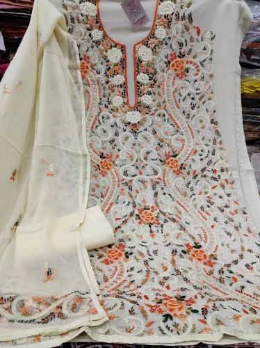 Pure Georgette Hand -embroidered Phulkari Suit, Pakistani