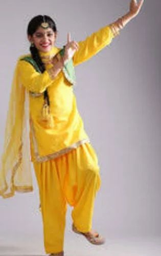 Silk Casual Wear Kids Punjabi Bhangra Dress, 2-Piece Set, Patiala