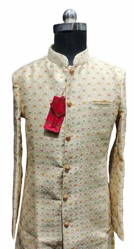 Traditional Men Embroidered Cotton Sherwani, Size: Large, Adult