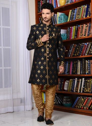 Designer Banarasi Silk Grooms Wear Sherwani