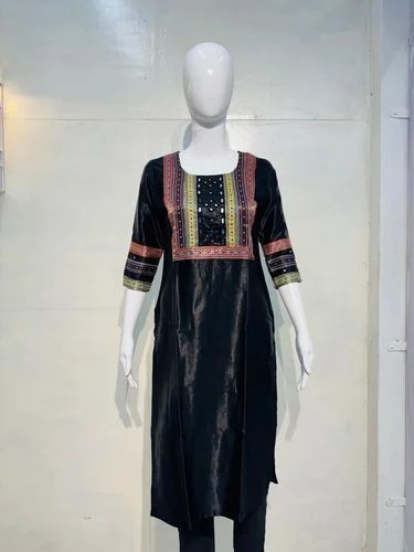 Navy Blue Silk Ajrakh Printed Kurti