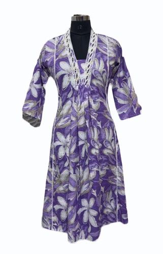 Purple Printed Silk Ladies Kurti, Size: M