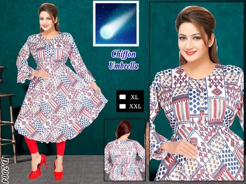 Chiffon umbrella kurti, Size: XL
