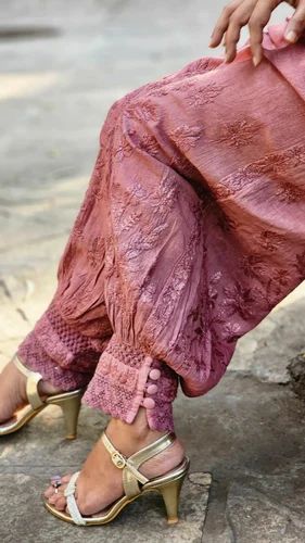Cotton Lucknowi Chickankari Churidar Salwar (Onion Colour)