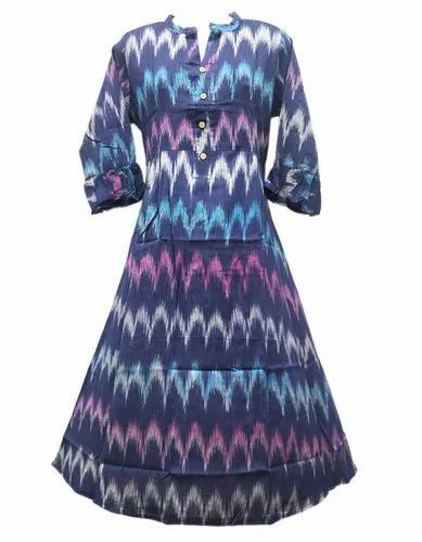 Ladies Ikat Long Kurti, Size: M