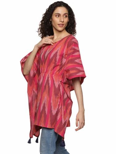 Casual Wear Multicolor Ikat Cotton Kaftan Kurti, Size: Medium