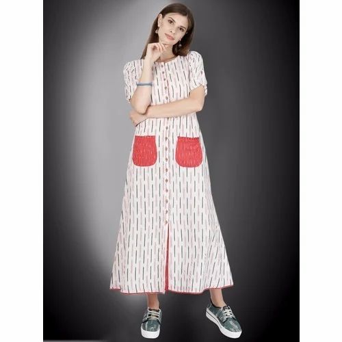 S And XXL Round Neck Ladies Half Sleeves Printed Kurti
