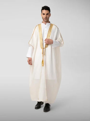 Off White Pure Cotton Arabic Bisht Dress