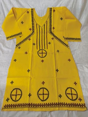 Casual Ladies Light Yellow Embroidered Polyester Kurti