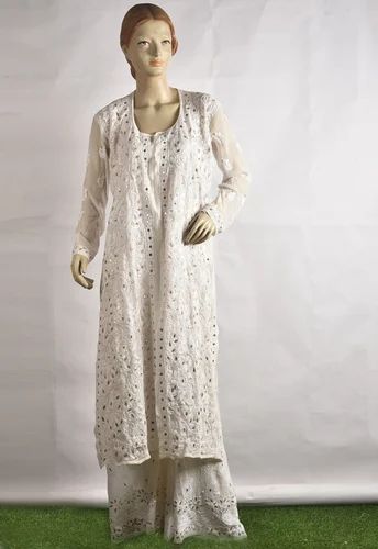 Georgette Chikan Embroidered Gotta Patti Kurti with Plazzo
