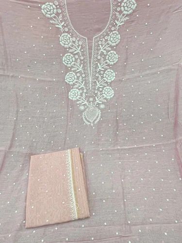 Lucknowi Chikankari Unstitched Suit Material, Mal Chanderi