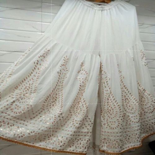 White Chikankari Gharara, Georgette, Lucknowi