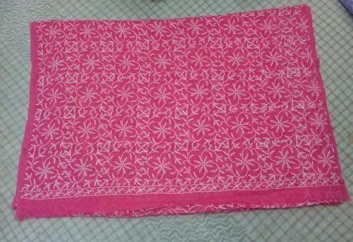 Chiffon Red Lucknowi Chikankari Suit, Stitched