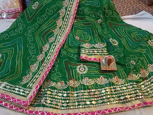 Casual Wear Hand Work Rajasthani Green Lehenga
