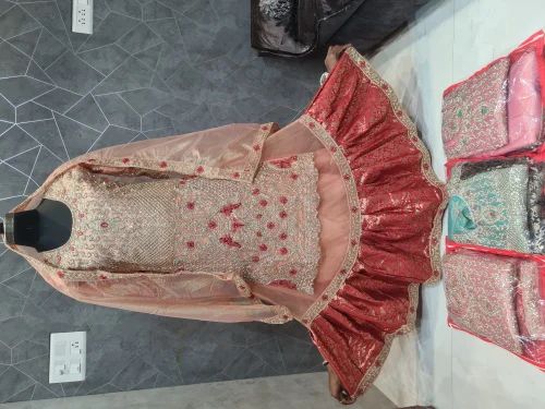 Georgette Red Farshi Gharara, Wedding Wear
