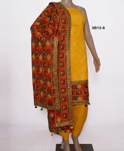 Cotton Ladies Phulkari Suits, Stitched