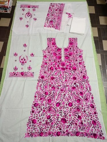 White Hand Embroidered Phulkari Suit (3 pieces), Unstitched