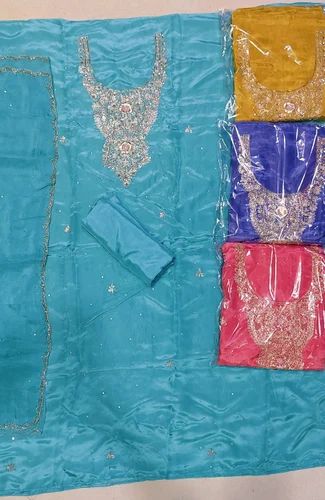 Sky Blue Organza Zari Work Unstitched Suit (Festive Wear)