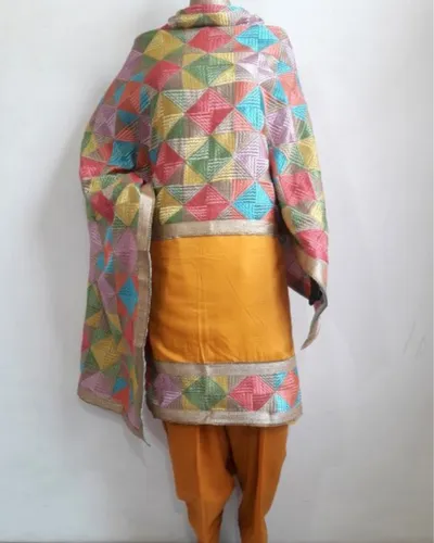 Unstitched Cotton Phulkari Suit, Handwash