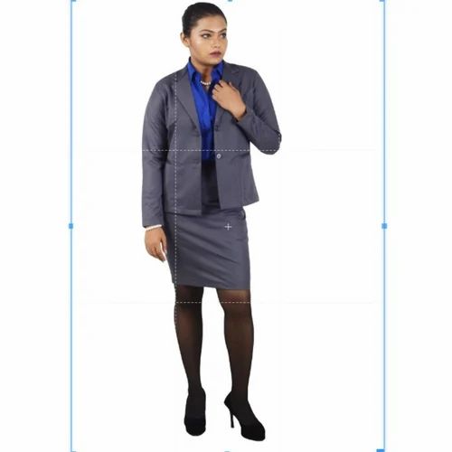 Cotton Solid Female Blazer Skirt Set