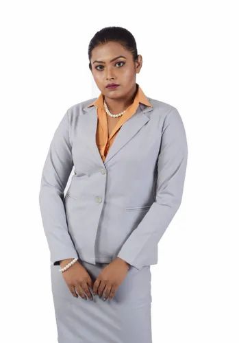Cotton Solid Female Blazer Skirt Set, Stitched