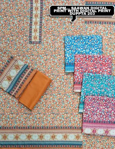 Unstitched Digital Print Suit Set With Digital Print Dupatta